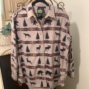 Cabela’s Women Beige Western Country Cabin Woodland Animals Flannel Shirt XL